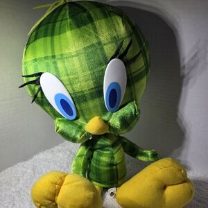 Tweety Six Flags RARE Green Plaid 24" Plush